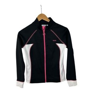 IZOD Movement Full Zip Jacket Womens Petite Small Black, Pink & White Y2K Preppy